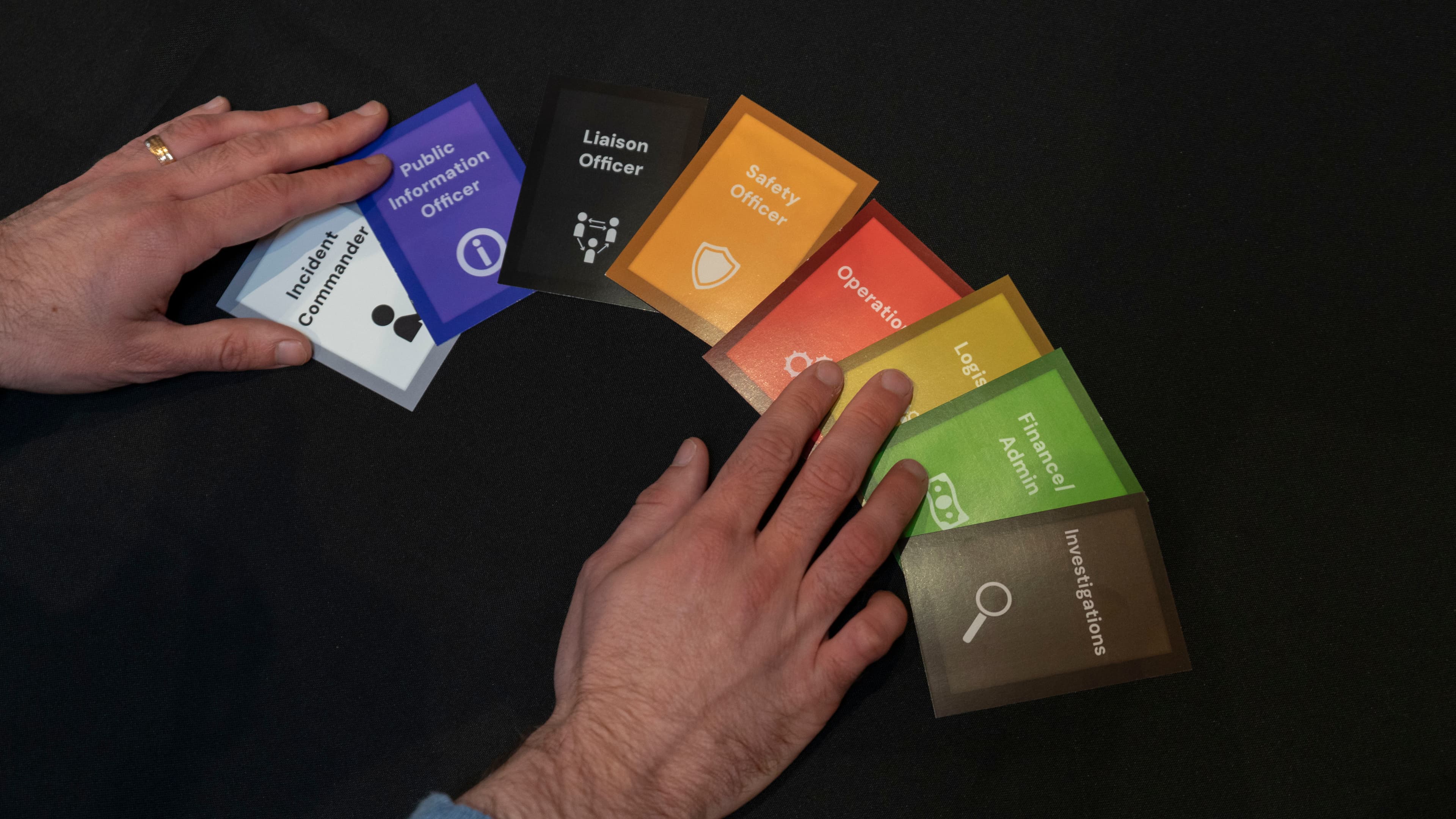 Participants playing the ICS Roles card game