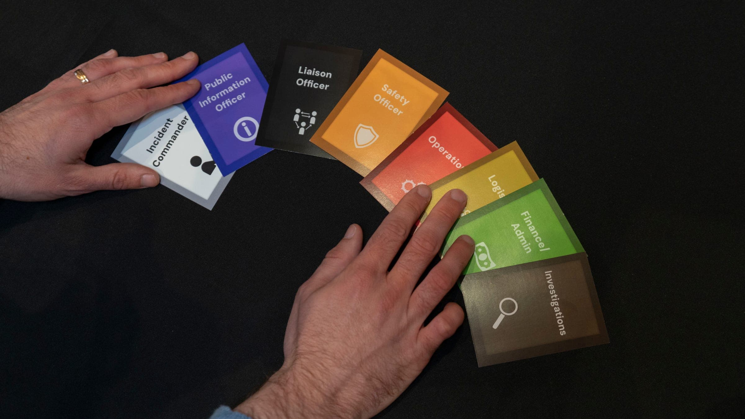 Participants playing the ICS Roles card game